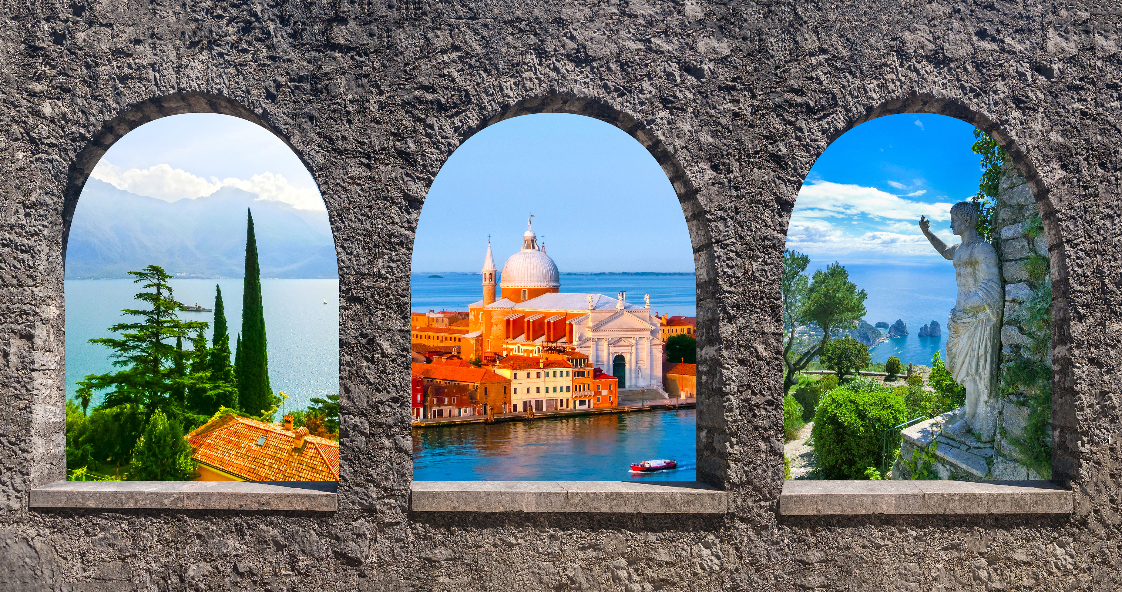 Collage di localita italiane tra mare, citta d'arte e paesaggi