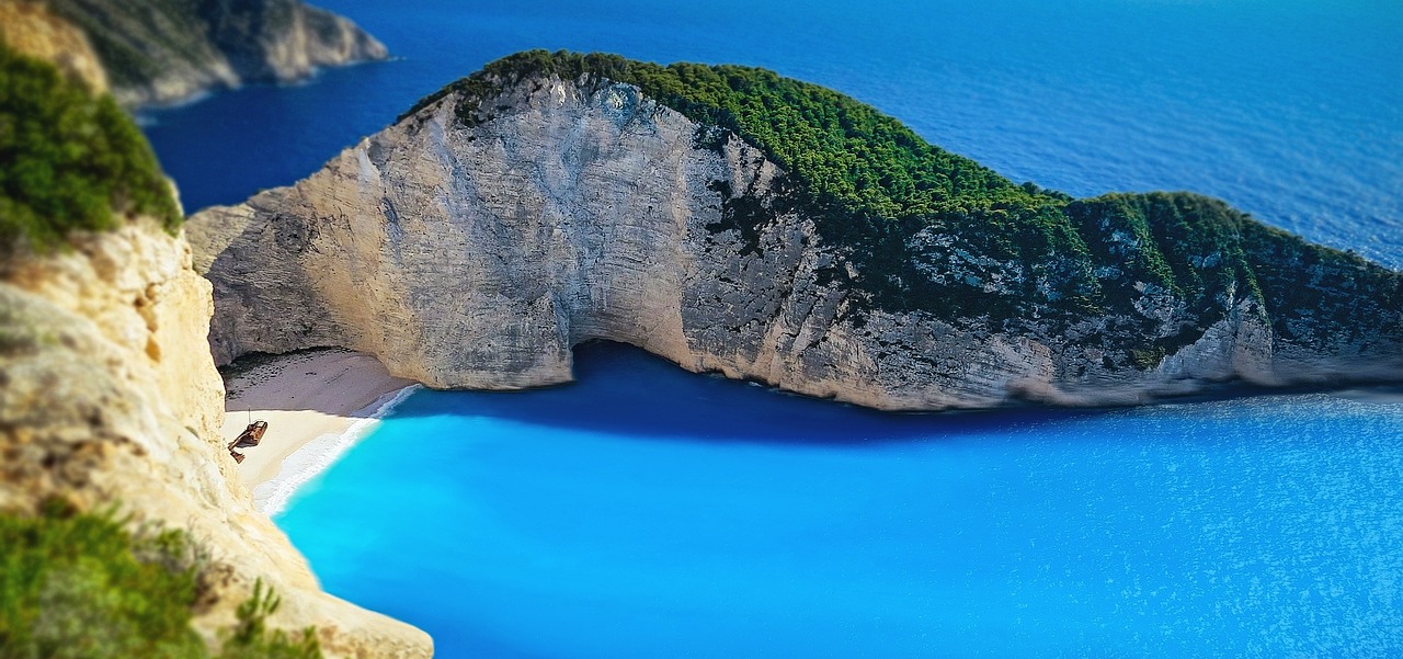 La Spiaggia del Relitto con mare turchese a Zante, Grecia
