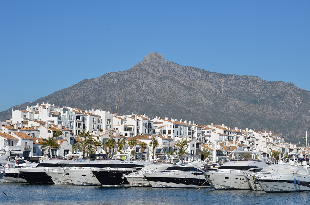 Lungomare di Marbella con palme e spiaggia sulla Costa del Sol