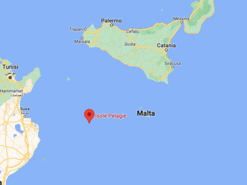 Mappa dell'arcipelago delle Isole Pelagie nel Mediterraneo a sud della Sicilia